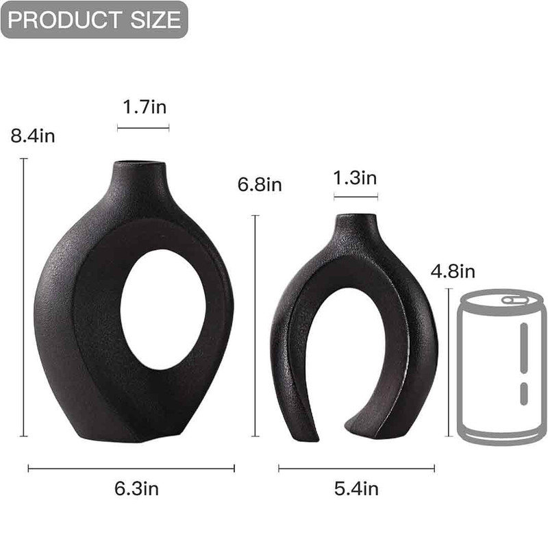 Matte Black Ceramic Decorative Vase Set with Curved Design