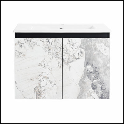 Meuble-lavabo mural flottant 24 po avec lavabo en céramique et portes d'armoire à fermeture en douceur, parfait pour les salles de bain modernes