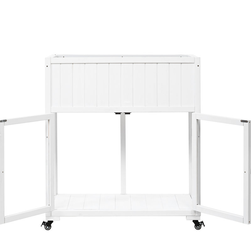 Mini cadre blanc froid pour l'extérieur, 35,4 po x 17,7 po x 37,4 po, serre à 2 portes avec roulettes et lit de jardin surélevé, blanc, roues, succès rehaussé