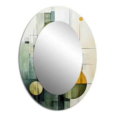 Olive Orbits Abstract Shapes I - Miroir mural ovale moderne vert