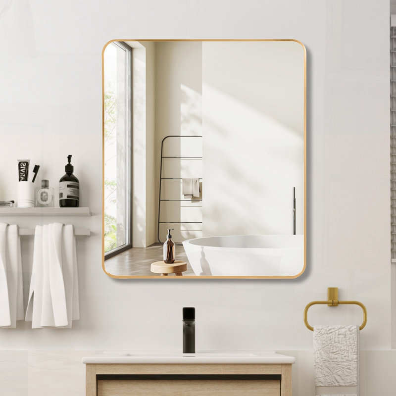Miroir mural rectangulaire pour salle de bain, Doré