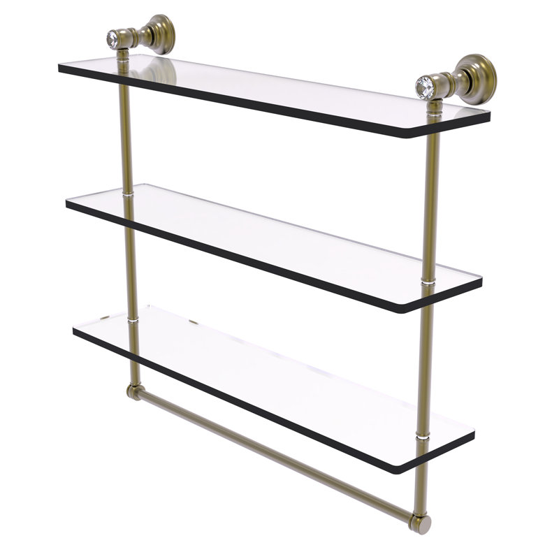 Freyja 3 Piece Glass Tiered Shelf with Towel Bar, Antique Brass, 5.54" H x 22" W x 19.7" D