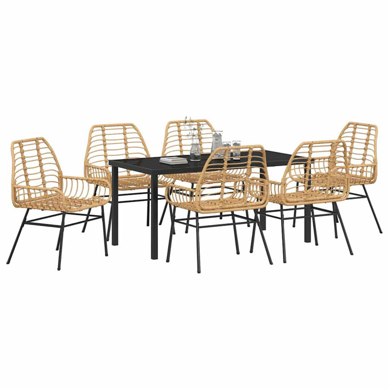  Ensemble de salle à manger de jardin 7 pièces en rotin de polyester brun, 28.74" H x 55.12" W x 27.56" D, Natural, 6