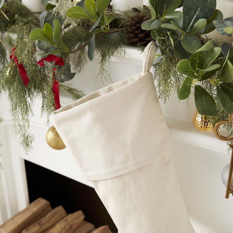 Chaussette de Noël classique en velours crème faite à la main - 50 cm, Cream