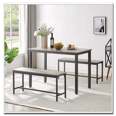 Dining Table Set, Bar Table with 2 Dining Benches