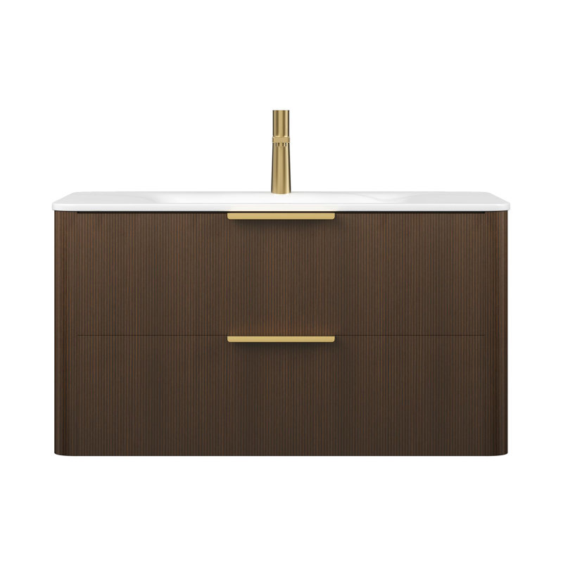 Meuble-lavabo 36 po avec lavabo en pierre frittée, Noyer, 36"