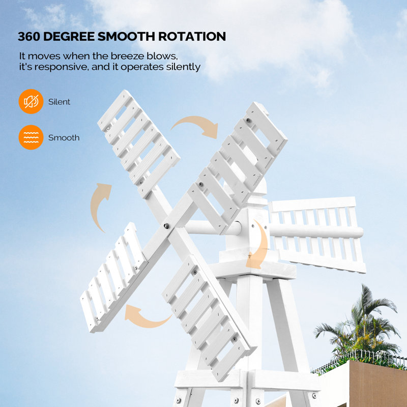 Décoration de jardin en bois moulin à vent, H 68,9 po x l 23,62 po x P 23,62 po, Blanc