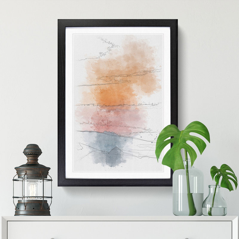 Mountain Layers Abstract - Single Picture Frame Painting on MDF, 45cm H x 33cm W x 2cm D, Black Framed