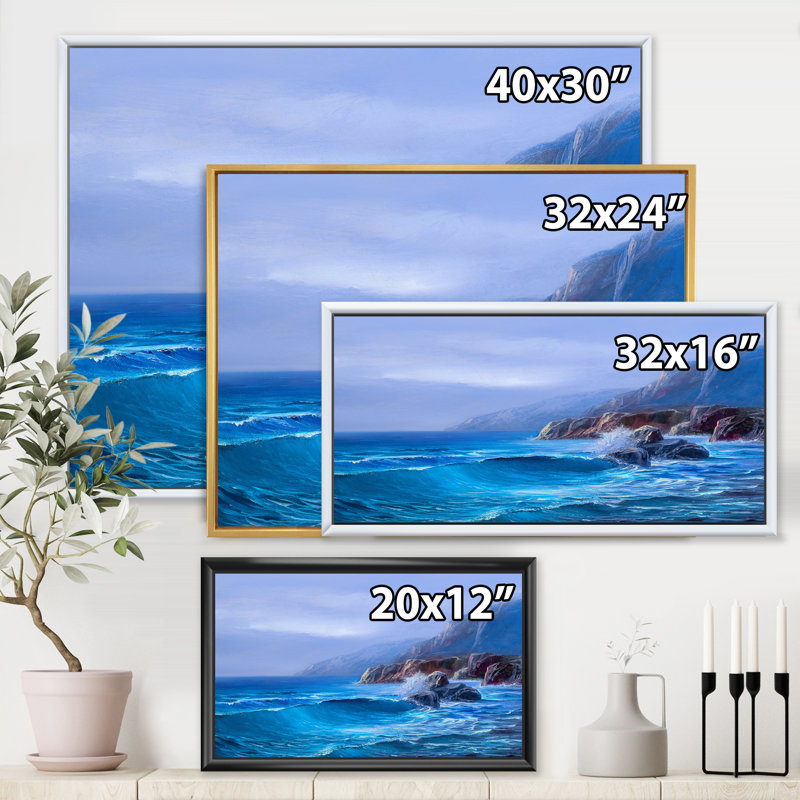 «Morning On Sea Wave Paints On A Canvas», reproduction sur toile, Toile blanche encadrée, H 24 po x l 32 po x P 1 po