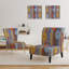 Fauteuil de chambre rembourré bleu, vert et orange à rayures verticales Mid-Century-90480565-90480566