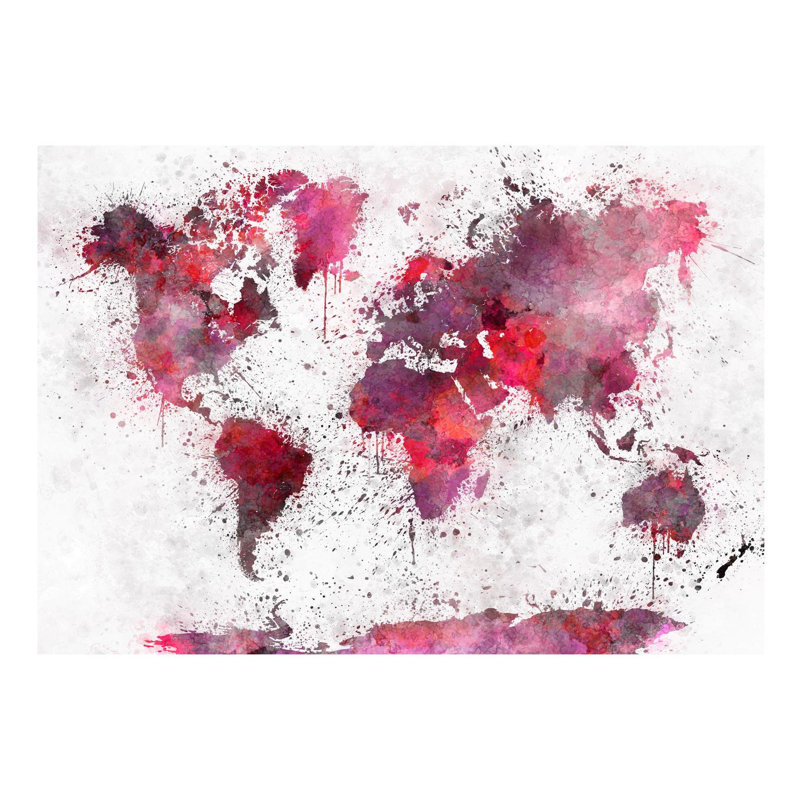 Murale carte du monde pelez et collez - Éclaboussures rouges - autocollants muraux amovibles, L 115 po x L 82 po