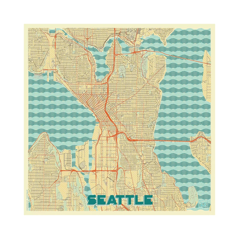 Seattle Retro Urban Blueprint Map by Hubert Roguski - Wrapped Canvas Print, 30.48 cm H x 30.48 cm W