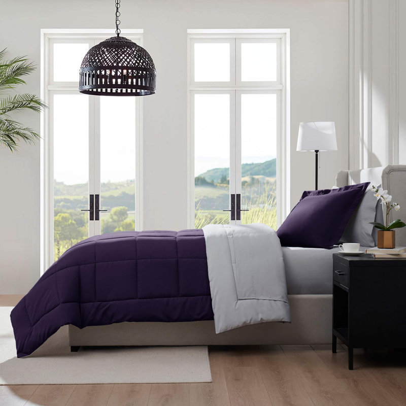 Twin Purple Microfiber Down Alternative Reversible Bed in a Bag Set