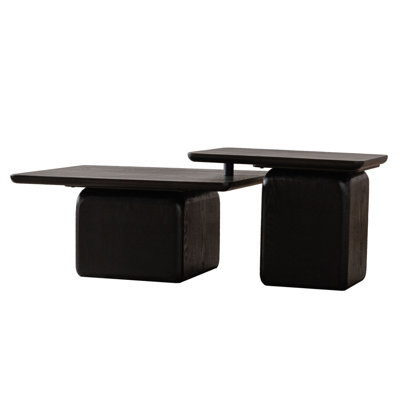 Vintage Fashion Style Square Coffee Table Set Of 2: Wood Grain Finish For Living Room, Office, And Dining Room, Black