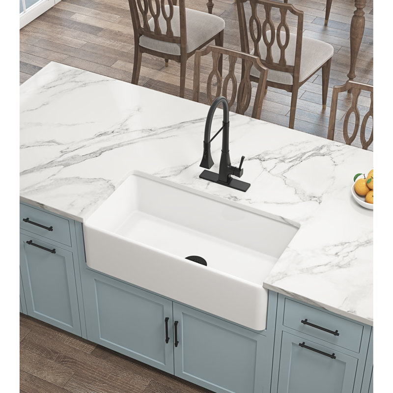 Deep Apron White Ceramic Lavatory - Undermount For Kitchen Sink White, Apron,