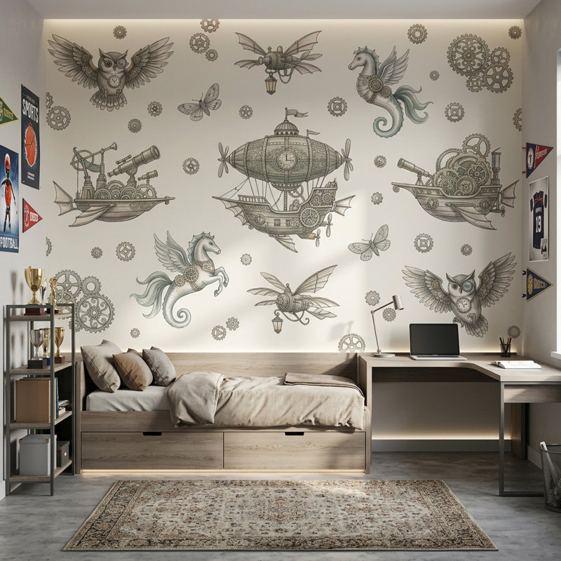 Décoration murale Steampunk, 160 po x 108 po, Peler et coller