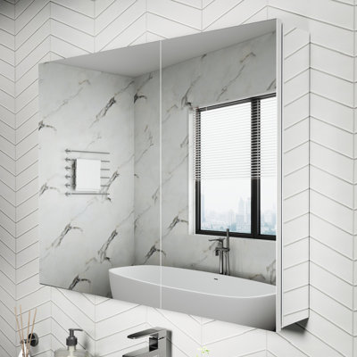 24" H Mirror Bathroom Medicine Cabinet With Shelves Recessed Or Surface Mounted