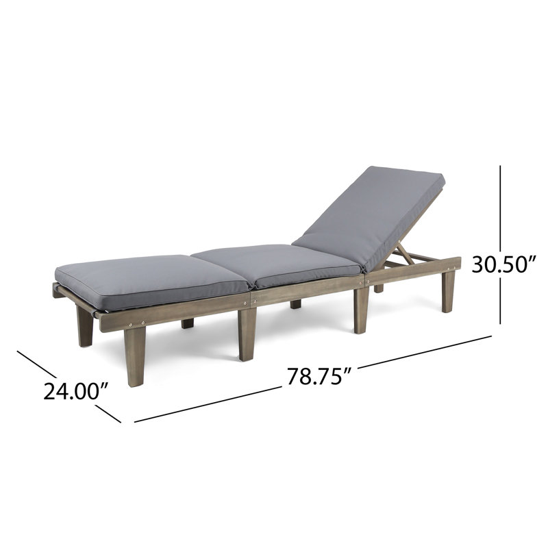 Gray Acacia Wood Outdoor Chaise Lounge with Cushions