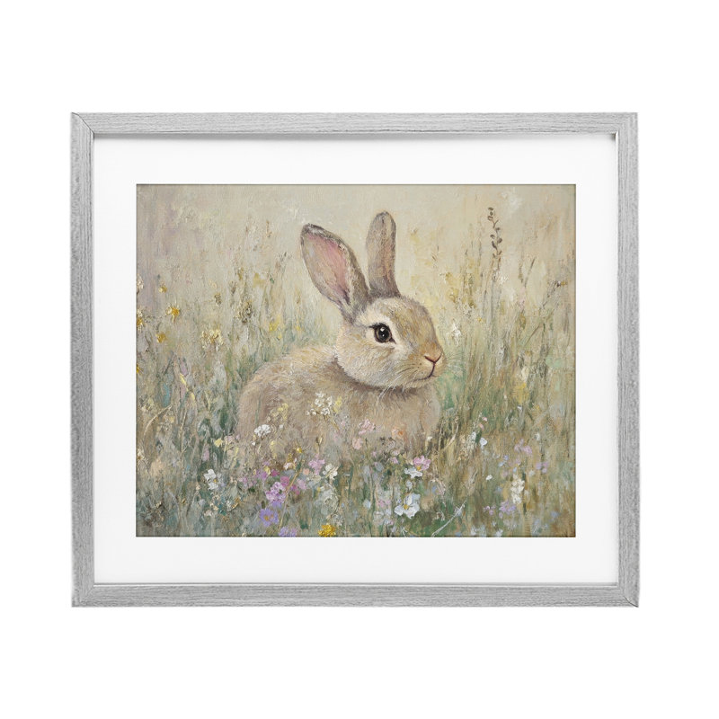 «Soft Color Rabbit in Meadow», reproduction sous verre encadrée, design par Petal Prints Design, H 17 po x l 21 po