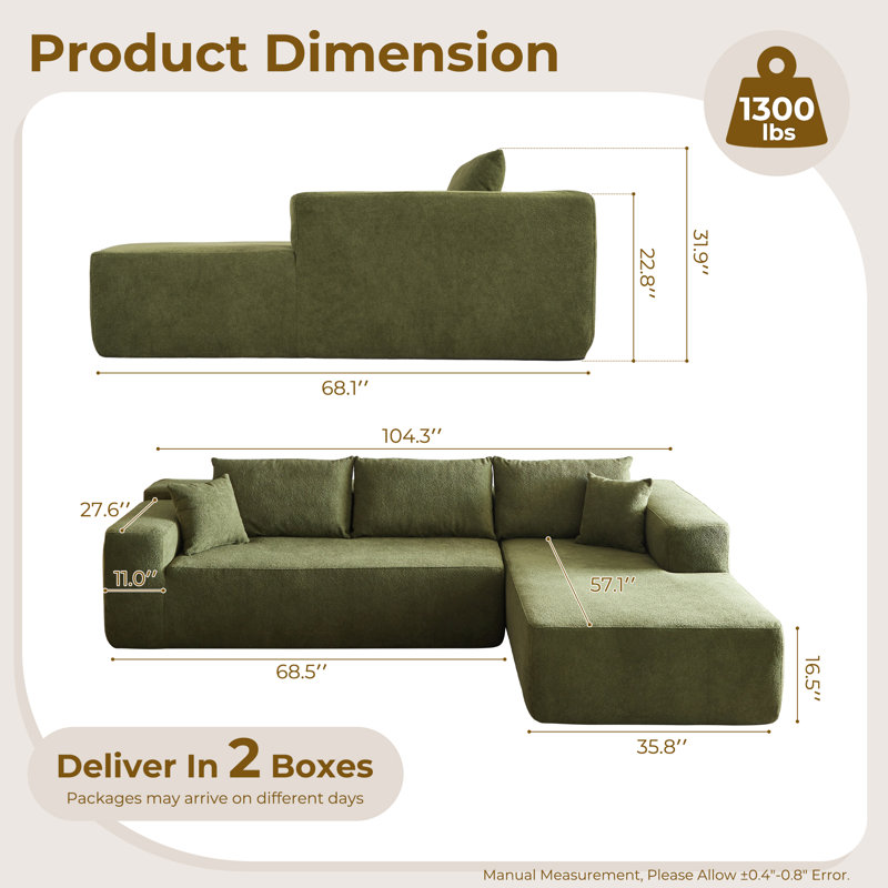 Canapé modulaire 2 pièces Boneless, Accoudoir à droite (vu de face)