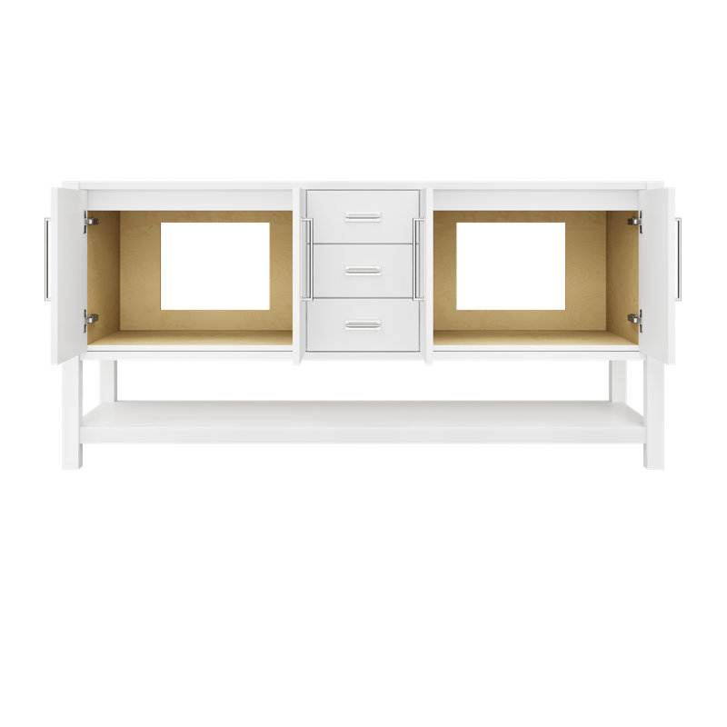 Meuble-lavabo double Kiawah, Blanc pur, Chrome poli, 72"