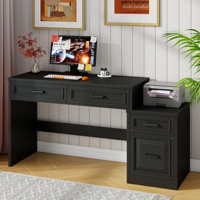 61" Farmhouse Computer Desk With Storage And File Drawer, Executive Desks With Printer Stand