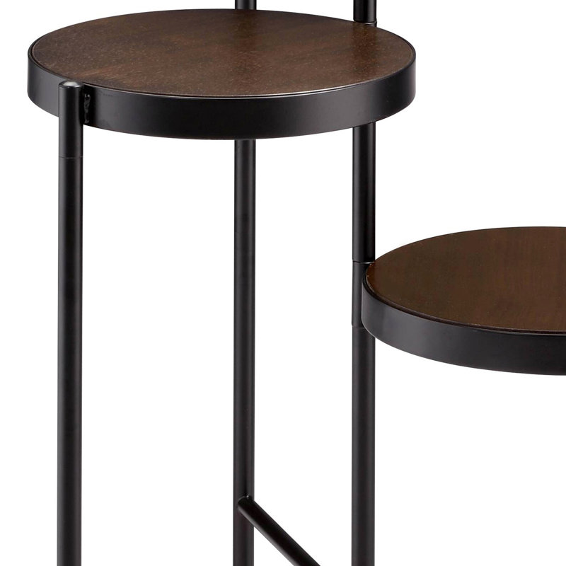 Support pour plante 3 pliable - noir et noyer, métal, peu encombrant pour les vérandas en noyer