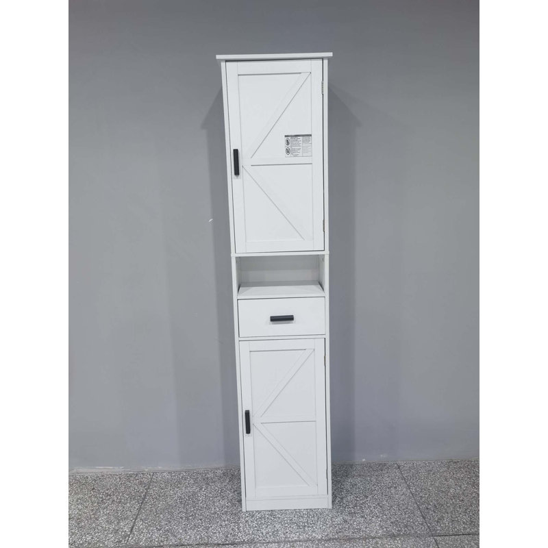 69-Inch Tall Narrow Bathroom Storage Cabinet With 2 Barn Doors, 1 Drawer & Adjustable Shelves For Bathroom, Living Room, Entryway, Kitchen