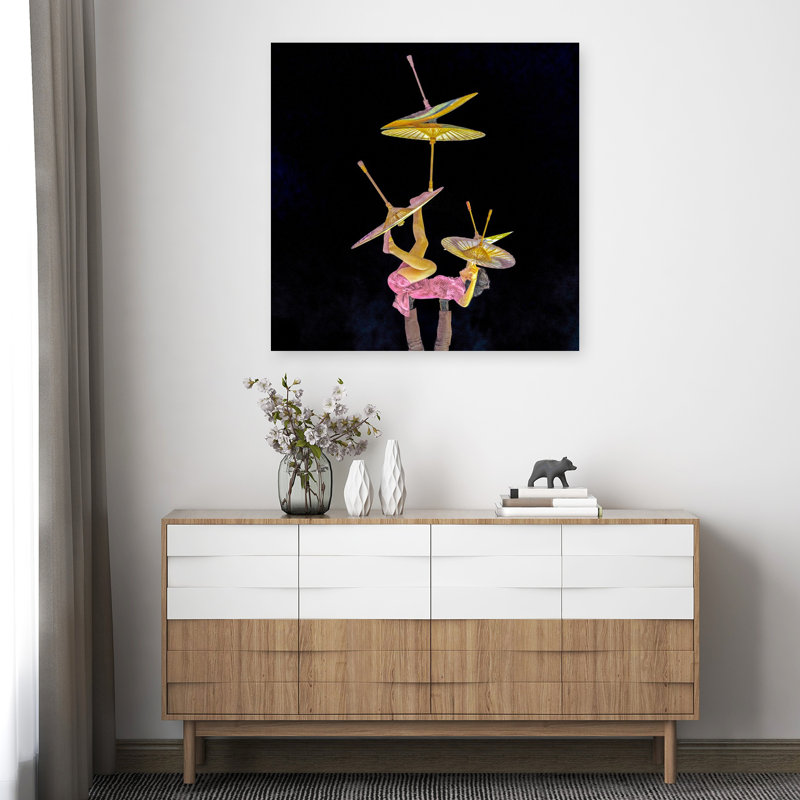 Art mural abstrait asiatique, parapluie asiatique, 36" H x 36" W