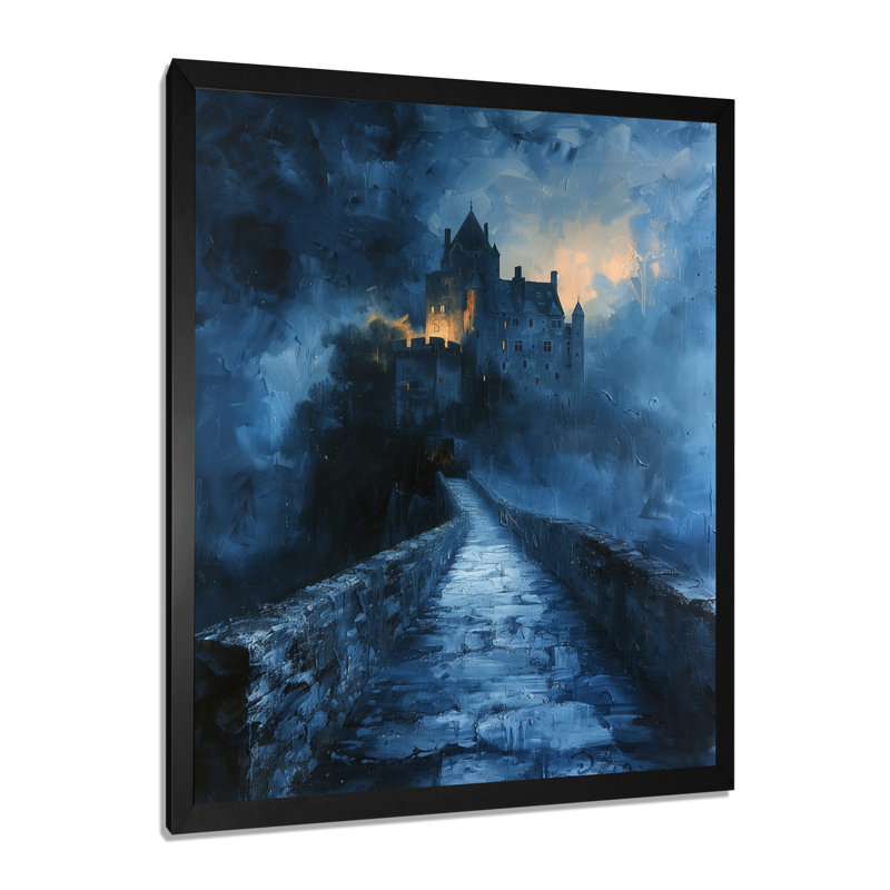 Orange, bleu, hiver, gothique, fantôme, château, châteaux, art mural, Toile encadrée noire simple, H 20 po x l 12 po x P 1 po