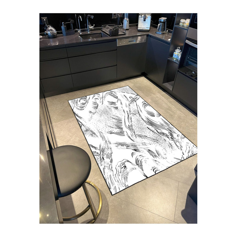 Tapis noir lavable à motif tissé pastel, Sous-tapis rectangulaire de 3 pi 3 po x 6 pi 7 po 
