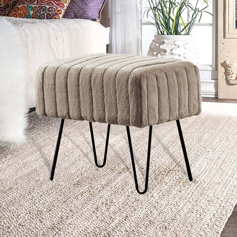 Defranco Upholstered Ottoman, Fungi Faux Fur