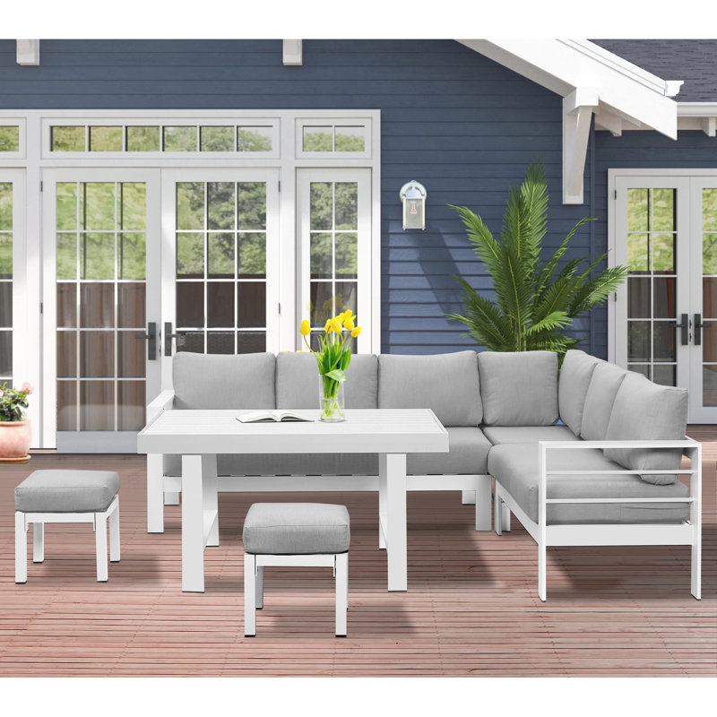 Brandtley 7-8 Person Aluminum Outdoor Dining Set, Gray