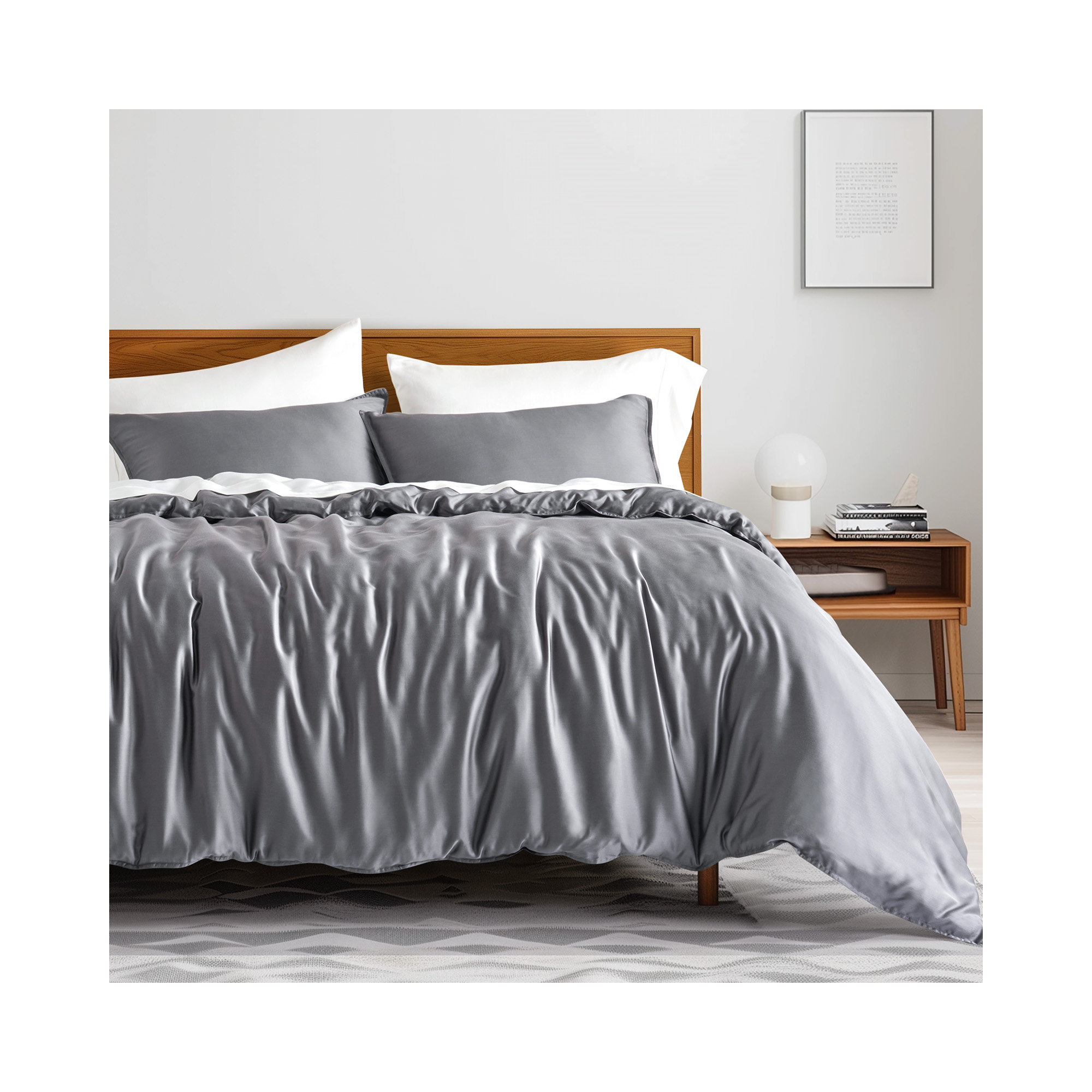 Tencel Lyocell Cooling Duvet Cover Set, King Duvet Cover + 2 King Shams, Charcoal Gray