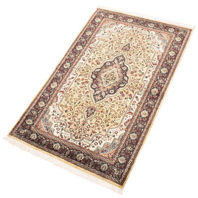 Tapis unique en viscose ivoire et brun clair noué à la main 2010s de 3 pi 10 po x 6 pi 2 po