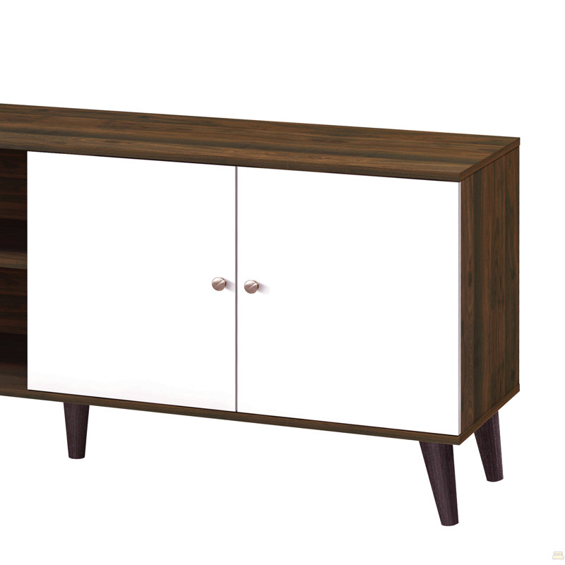 TV Stand For Tvs Up To 63", With 2 Storage Shelves& 1 Cabinet, Modern Entertainment Centre, White/Walnut