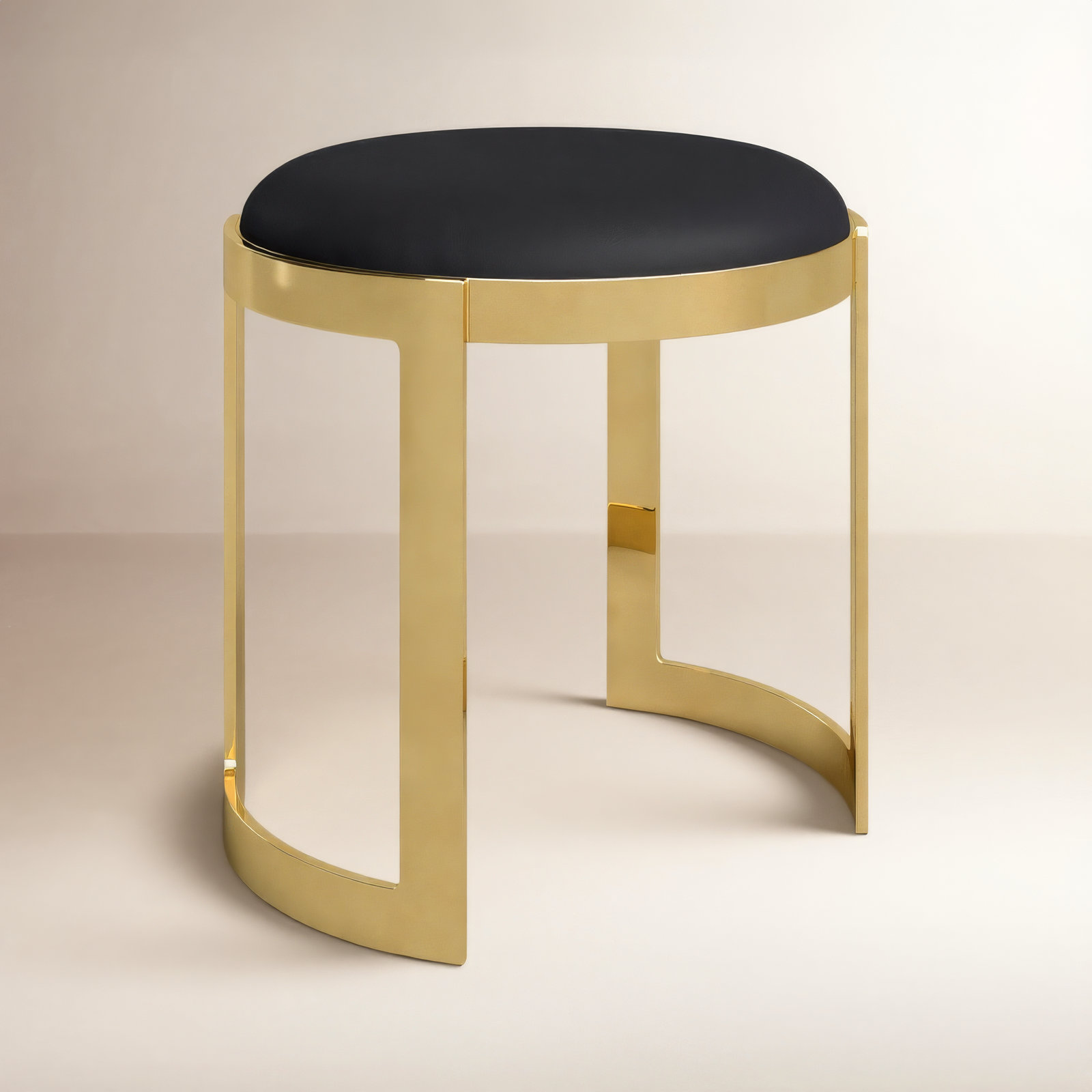 Nouri Accent Stool, Gold, Black Faux Leather