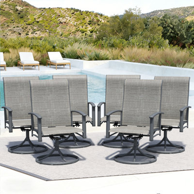 Swivel Patio Chairs Set of 6, Outdoor Swivel Armchairs, High Back Metal Dining Chairs for Outside, Ergonomic Patio Swivel Chairs, All-Weather Garden D by Lark Manor