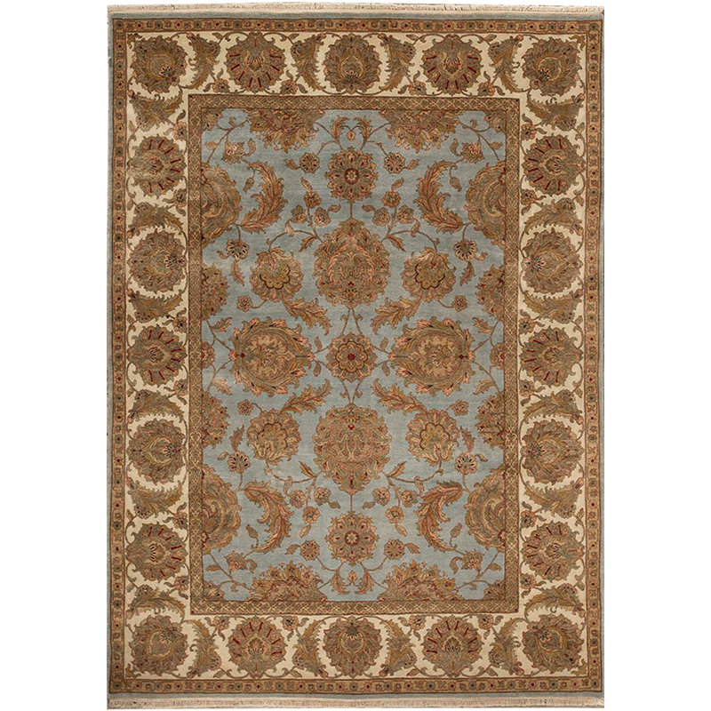 Tapis bleu clair et ivoire noué à la main de haute qualité