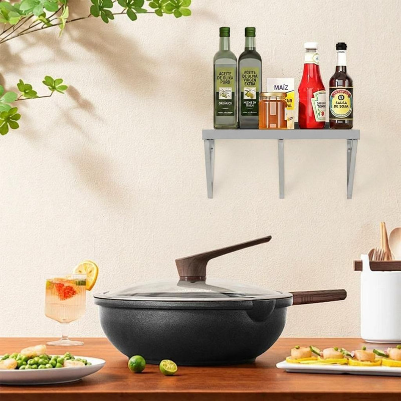 Stainless Steel Wall Mounted Shelving Unit, 11.5cm H x 24cm W x 12cm D
