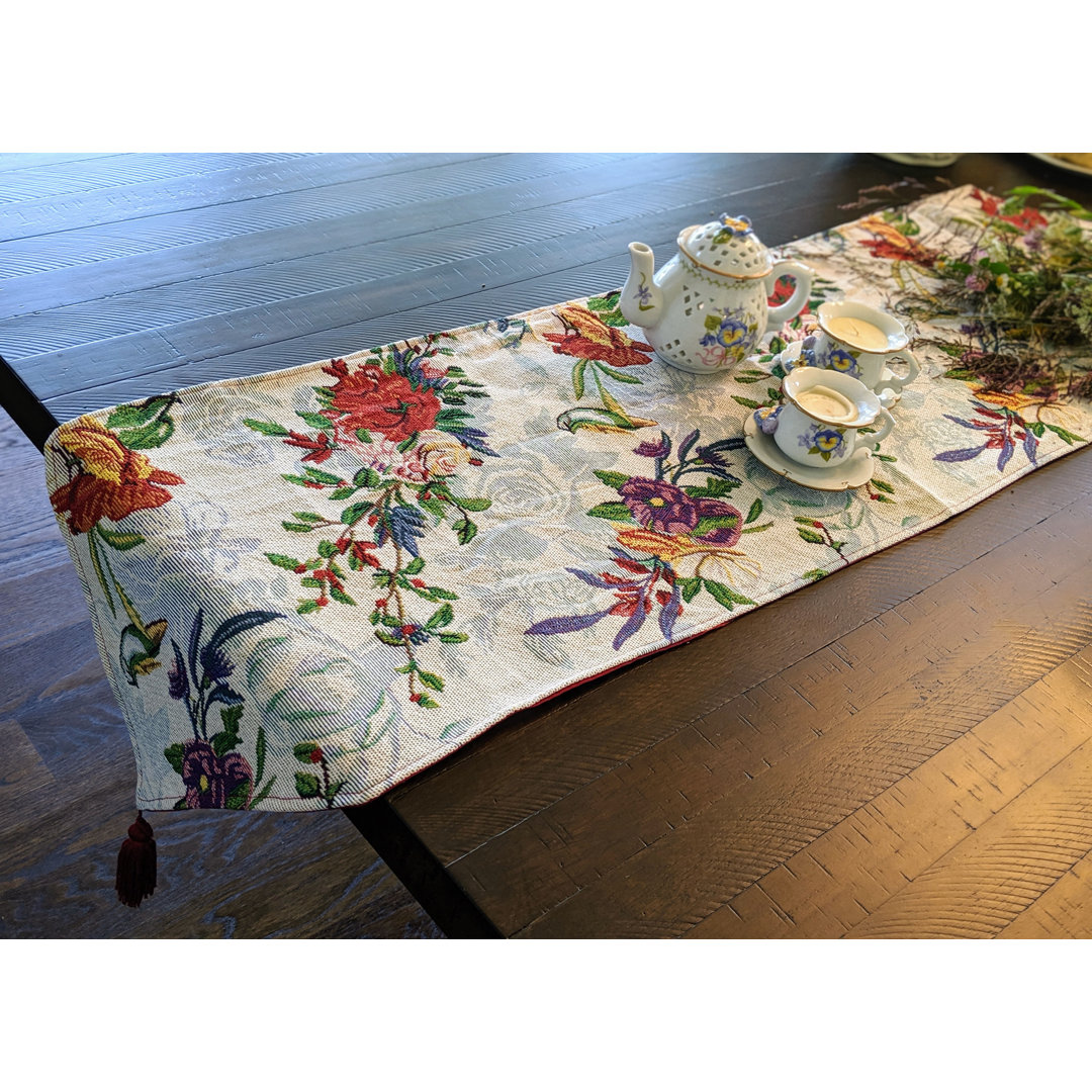 Andreasen Paradise Floral Birds Woven Table Runner August Grove® 