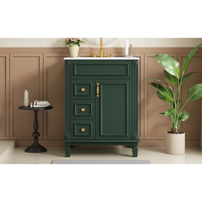 Meuble-lavabo 24 po avec lavabo en céramique, petite armoire de salle de bain, armoire moderne avec 2 tiroirs et tablette réglable