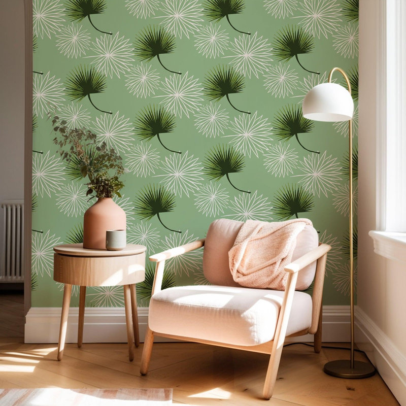 Cabbage Palm 10' L x 24" W Peel and Stick Wallpaper Roll, Black, Peel & Stick