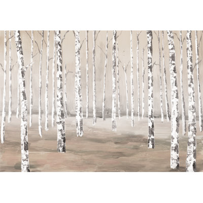 «Tall Birch Trees Neutral Toned», reproduction d'art sur toile tendue