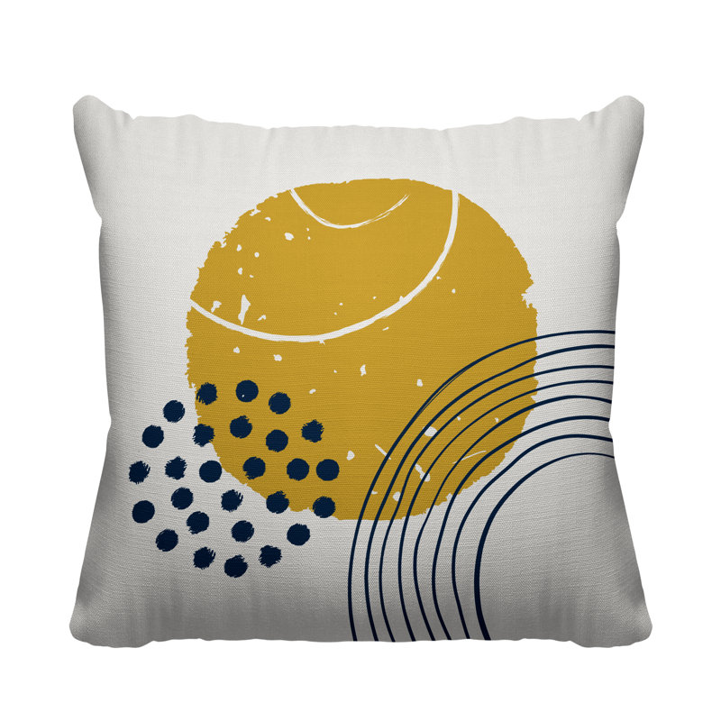 Coussin décoratif intérieur / extérieur Aida Minimalist, L 15 po x H 15 po, Jaune / Bleu Marine