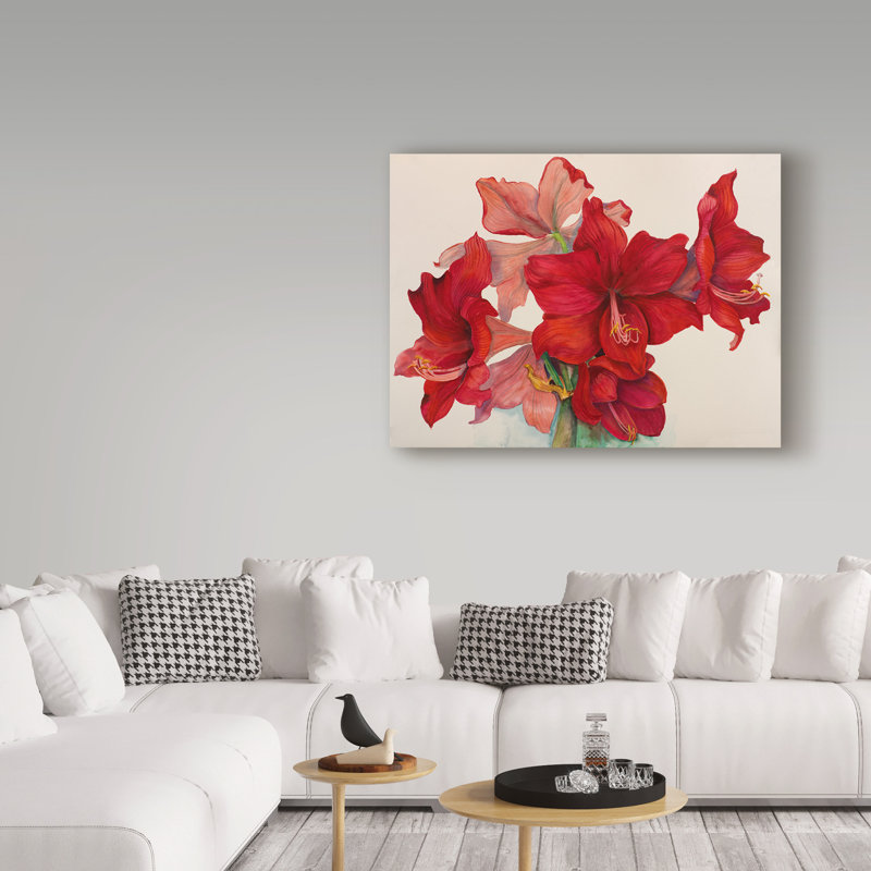 « fêtes amaryllis », reproduction de peinture à l’acrylique sur toile tendue, H 18 po x l 24 po x P 2 po