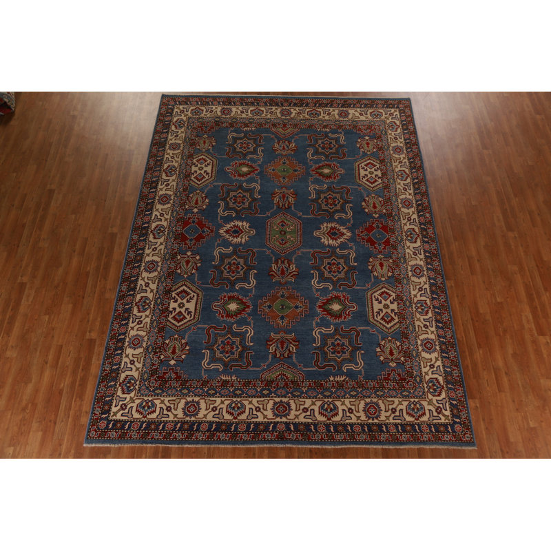Tapis oriental géométrique Kazak fabriqué à la main 9 x 12