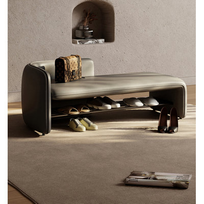 Minimalist modern solid wood leather upholstered shoe storage bench