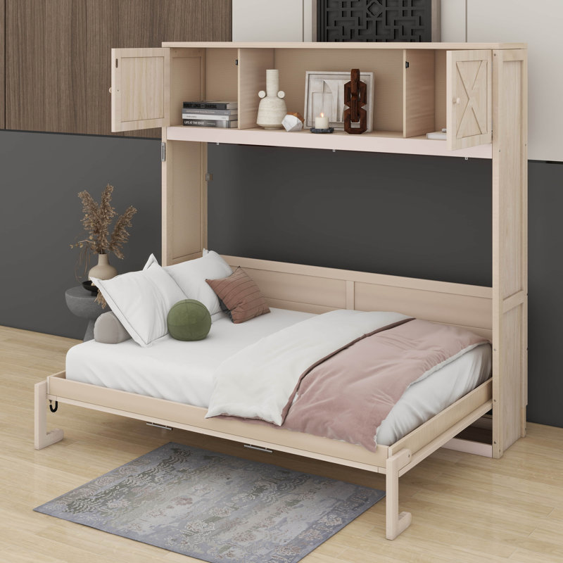 Lit escamotable avec armoires de rangement, Beige
