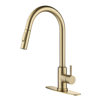 Pull Down In Touch - Enabled Kitchen Faucet, Single Lever To Manage Water Temperature And Flow, High Arc Nozzle Rotating 360, Brushed Gold Stainless Steel With Corrosion Finish, Aerators For A Bubble